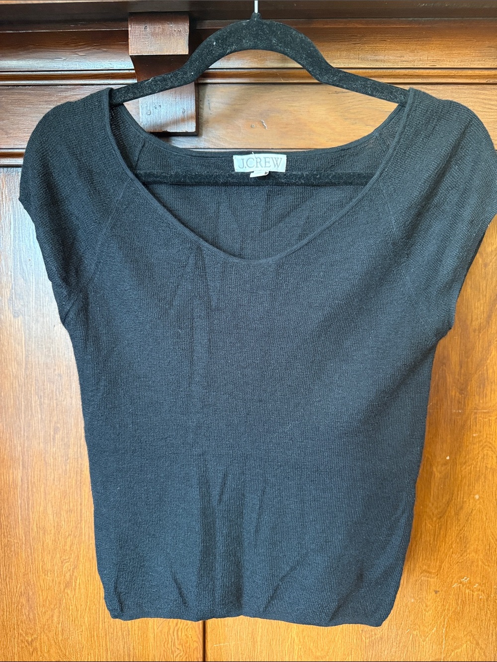 J. Crew Black Short-Sleeve Scoop Neck Top Silk Cashmere Blend Sheer Knit Tee
